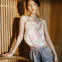 womens pajamas sexy womens apron backless classical chinese style suspender pajamas two piece ice silk home clothes