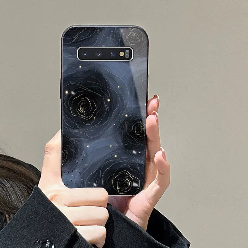 

Vintage Black Rose Suitable For Samsung S10/S10Plus Phone Case Glass Full Package S10E Personality