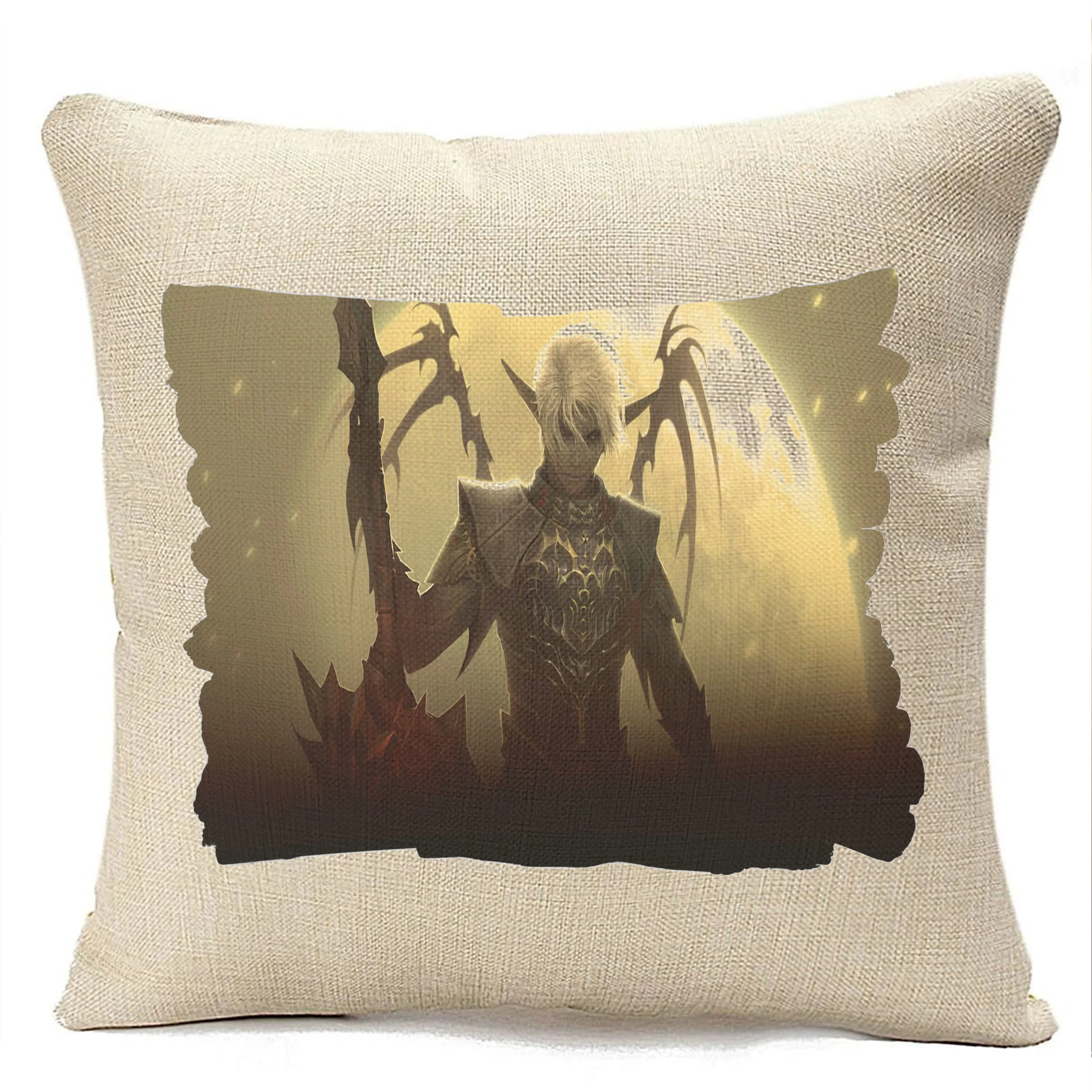 Подушка бежевая CoolPodarok Игры.Линейка.л2.Games.Lineage2.( Эльф стоит с мечем)