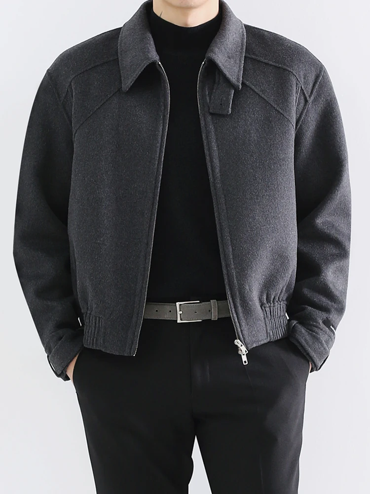 Cjhomme New South korea Men's Clothing Pu Shuai Patchwork Lapel Young Short Woolen Jacket Men