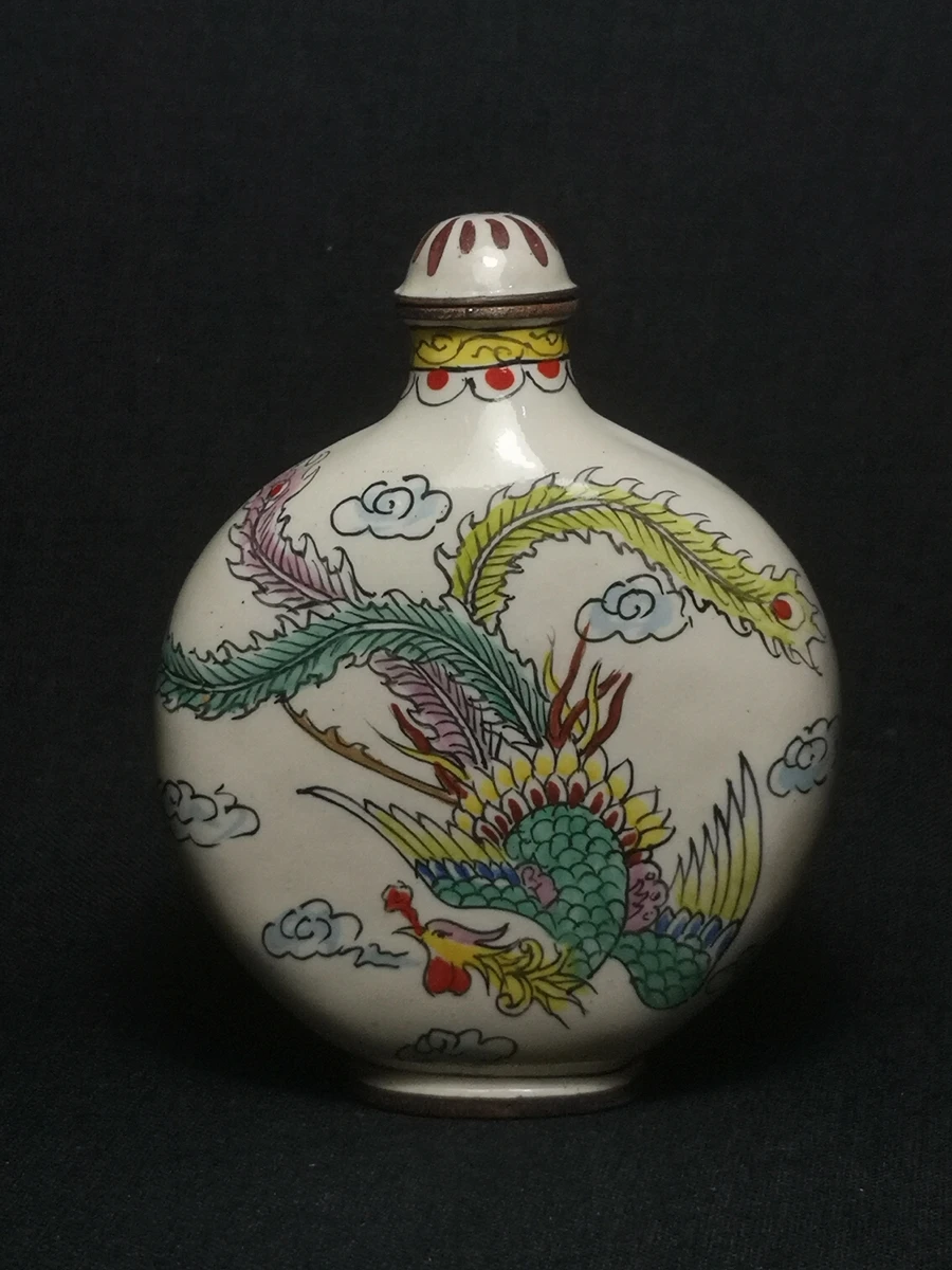 

YIZHU CULTUER ART Collection Vintage art Chinese Cloisonne Painting Dragon Phenix Snuff Bottle Decoration