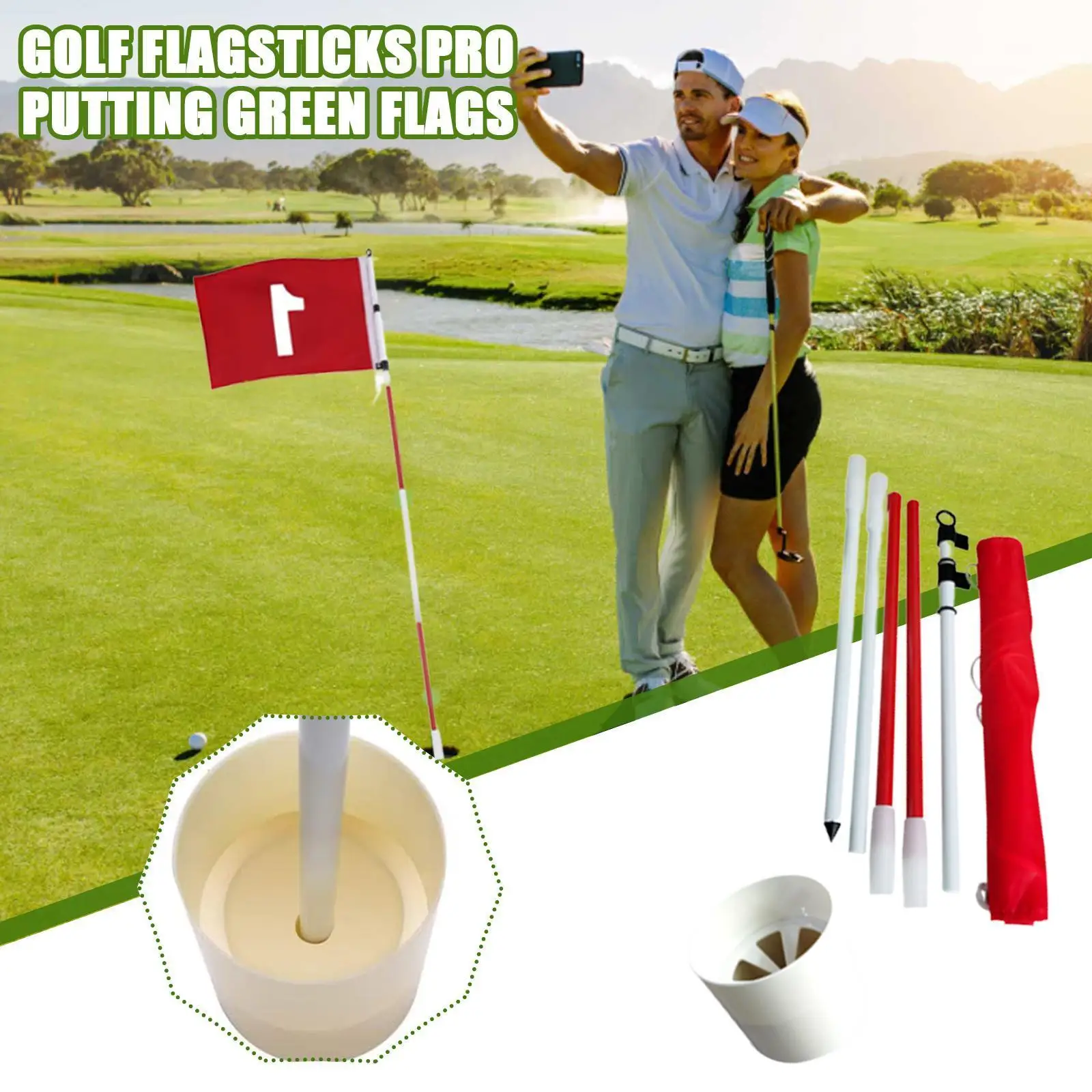 

Golf Flagstick 185cm Golf Flag Cup for Yard Pro Detachable Golf Hole Cup and Flag Driving Range Anti-Rust Glass Fiber 5-Sec K4L8
