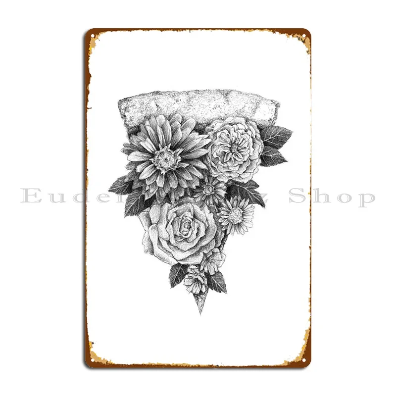 

Flower Pizza Metal Sign Wall Mural Club Wall Decor Party Print Tin Sign Poster