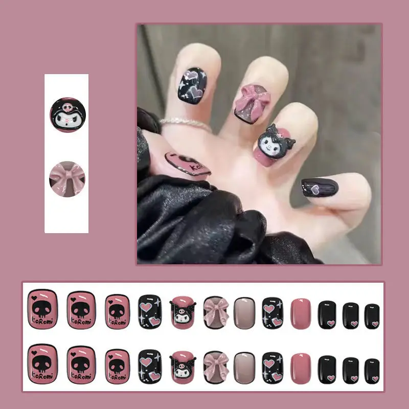 

24Pcs Kawaii Sanriod Anime Kuromi Detachable False Nails Cartoon Wearable Fake Nails Full Nail Stickers Nail Art Gift Toys
