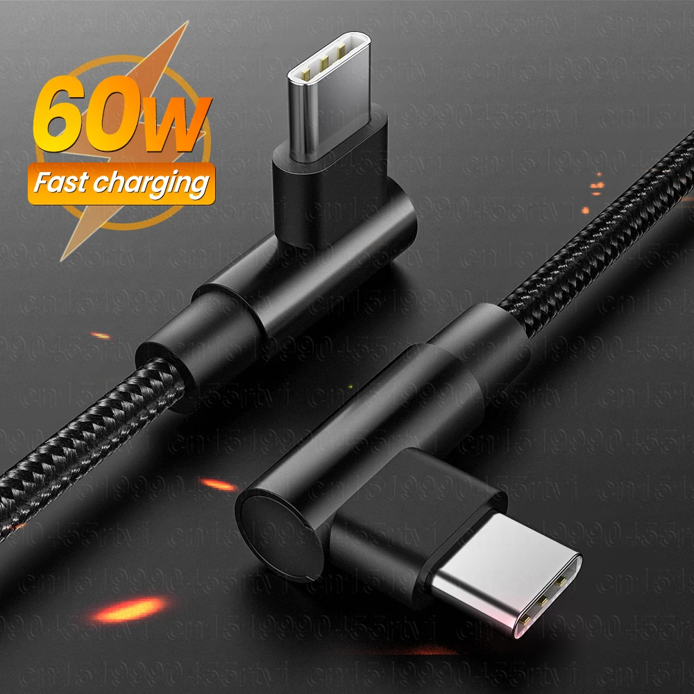 

PD 60W Double Elbow Fast Charging USB C Cable For Macbook Pro Type C to USB C QC4.0 Date Cord Type-C Cable For Samsung Xiaomi