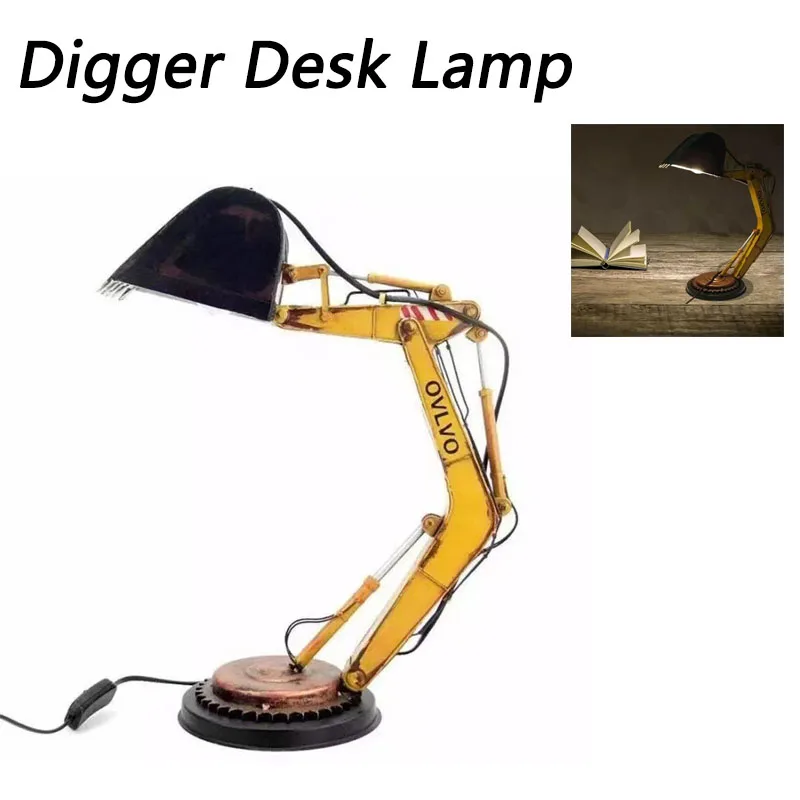 

Creative Retro Digger Table Lamp Excavator Night Light Accessories Bedroom Bedside Lamp Desktop Resin Oranments Home Decor Gift