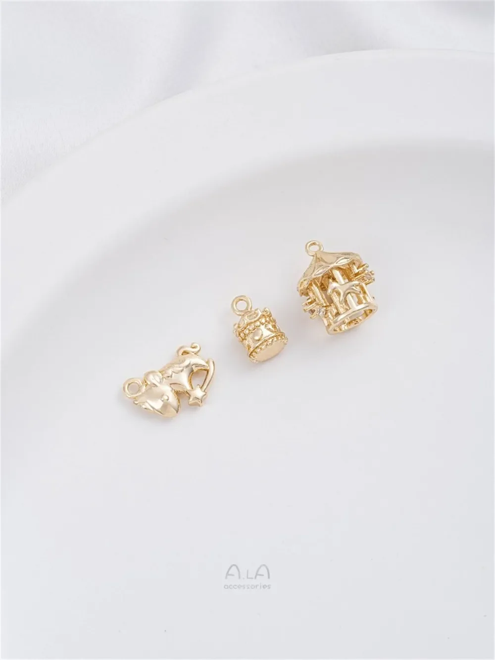 14 К позолоченная музыкальная шкатулка карусель кулон ручная работа браслет