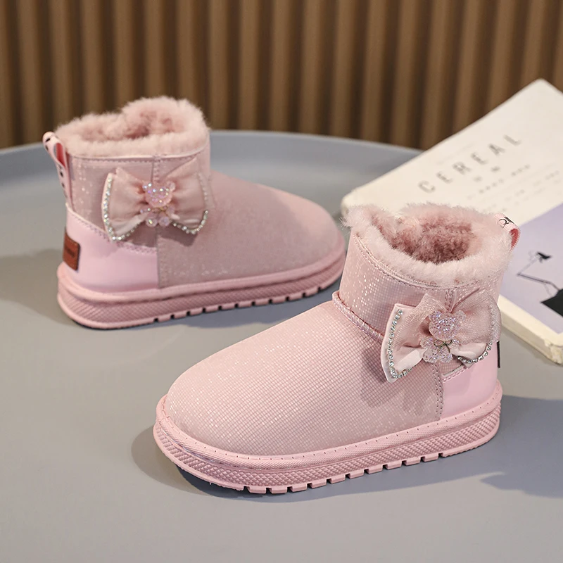 

Luxury Girls Boots Winter Children Shoes Warm Pink Cute Newdesign Kids Cotton Sneakerfree Shipping Plush Snow Boots for Girls