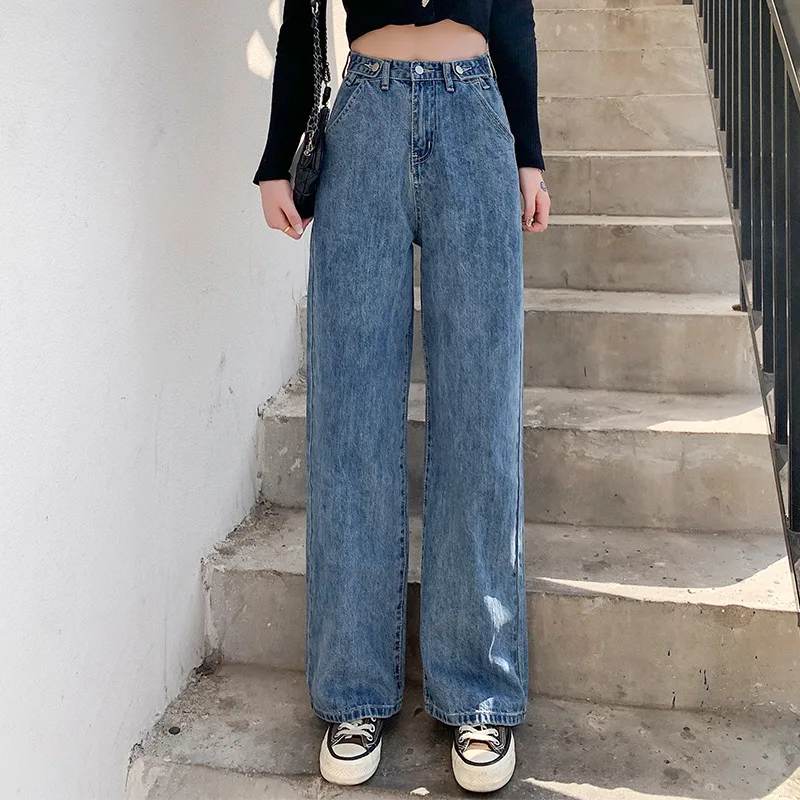 

Streetwear High Waist Women's Fashion Jeans Woman Girls Women Wide Leg Pants Trousers Female Trousers Denim Bagge Mom Jeans