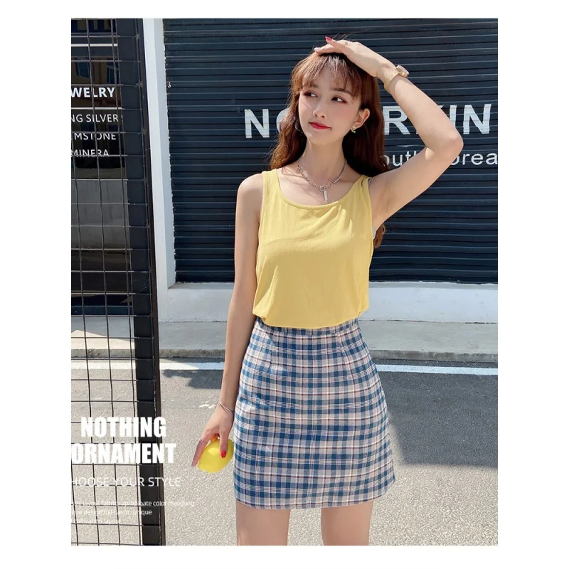 

Plaid Skirt Woman 2022 Fashion Spring Vintage Harajuku Checkered Elegant A Line Brown Mini Short Skirts Summer Women's Clothing
