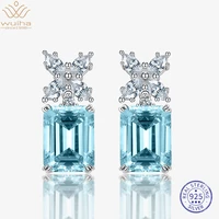 wuiha real 925 sterling silver emerald cut 3ct vvs aquamarine synthetic moissanite stud earrings for women gift drop shipping