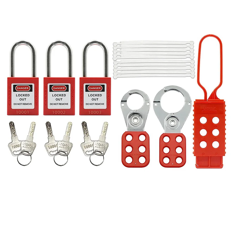 Фото B50B-3Set Lockout Tagout Kit -Lockout Tagout Tag, нейлоновая галстук, нейлоновая сумка для хранения, Redsafety Padlock, (красный комплект) №4