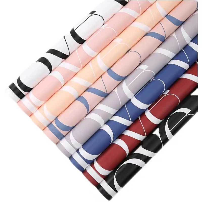 

58*58cm/Pcs 20pcs/Lot Colorful Love You Letter Printed Waterproof Plastic Floral Bouquet Packaging Paper for Florist Wrapper