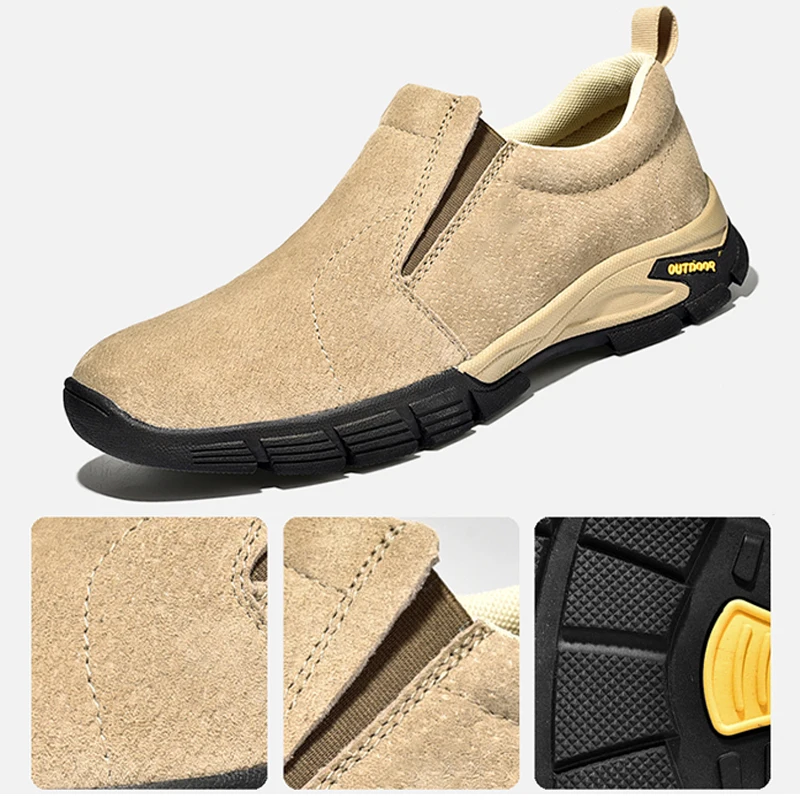 Breathable Men Hiking Shoes Leather Durable Male Trekking Shoes Slip on Outdoor Walking Sneakers Casual Anti-slip Free Shipping