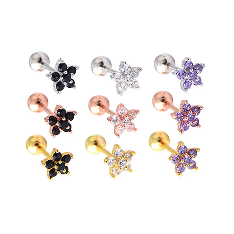

Trendy 1 Pcs Crystal Flower Cartilage Earring Titanium Steel Zircon Stud Earrings Cute Tragus Ear Stud Piercing Body Jewelry