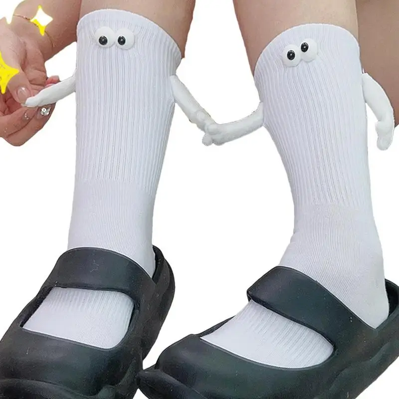 

Couple Holding Hands Sock Magnetic Hand Holding Mid Tube Cute Socks With Eyes 3D Doll Couple Funny Socks Mid Tube Cute Socks