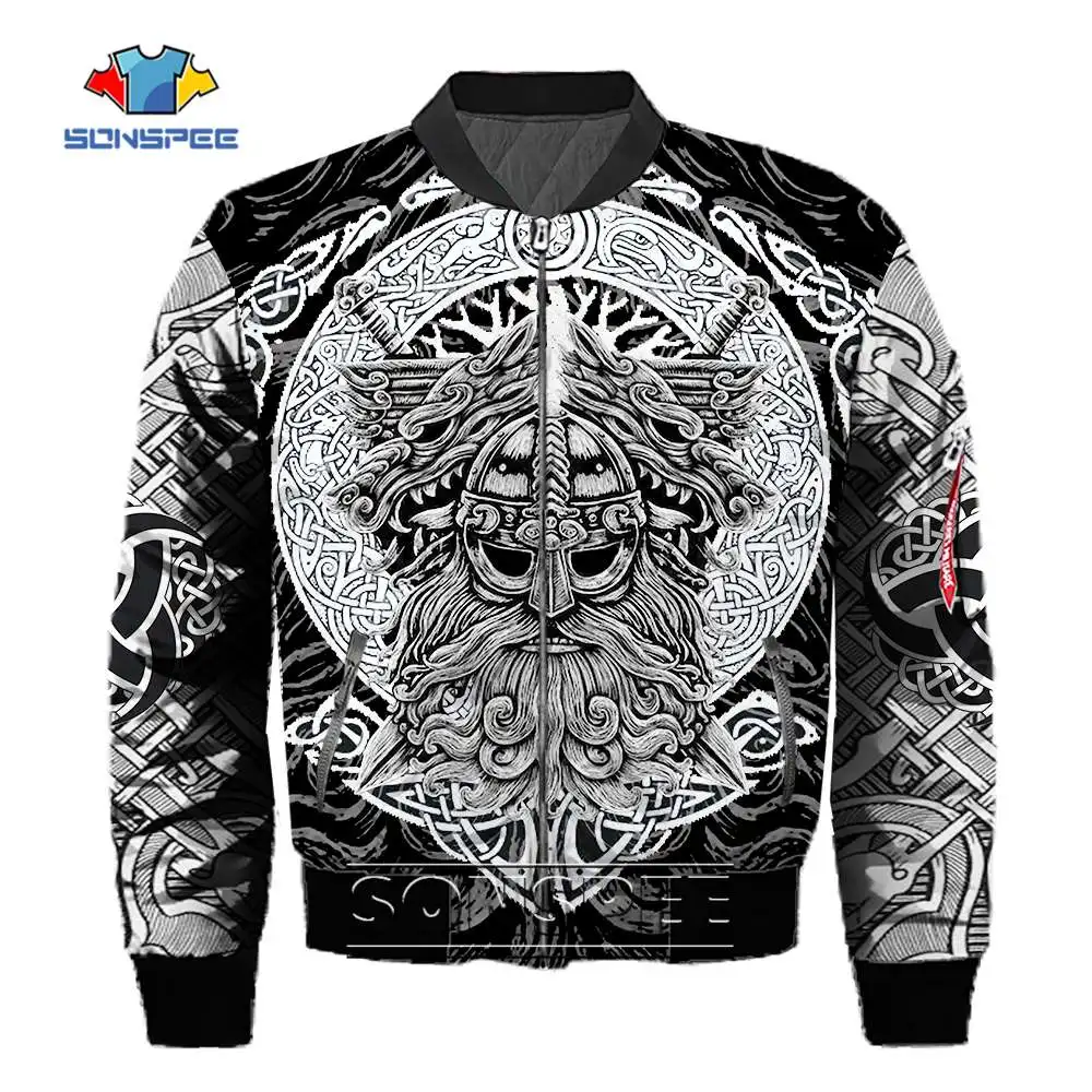 

SONSPEE 3D Printing Viking Age Military Pattern Long Sleeve Clothing New Men Pirate Zipper Jacket Oversize Hip Hop Casual Coat