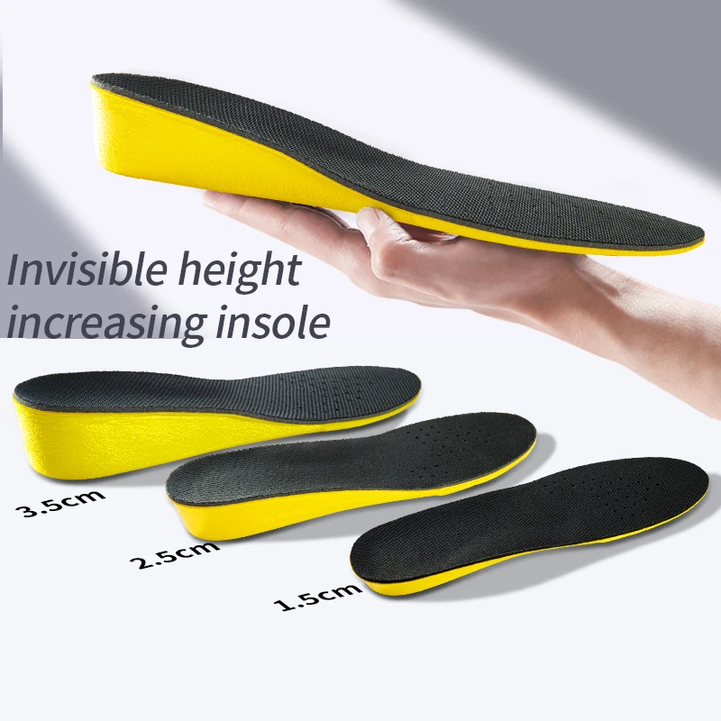 1.5-3.5cm Invisiable Height Increase Insoles for Women Men Yellow Shoes Sole Pad Breathable Shock Absorption Feet Care Cushion