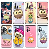 cute owl hearts lover for xiaomi mi 12 12x 11t 11i 11 10t 10 9t 9se 9 a3 cc9e pro ultra lite black silicone phone case