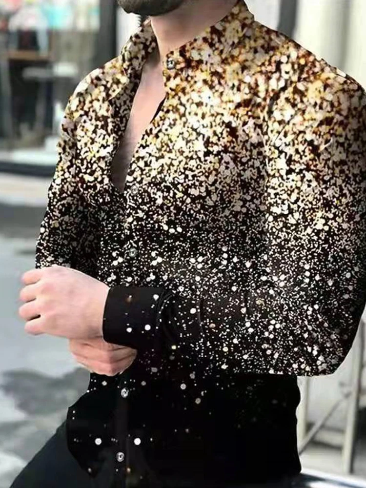 

Slim Fit Splicing Color Tee Tops Single Breasted Lapel Long Sleeve Shirt Pullover Casual Buttoned Printed Tops Streetwear 2022