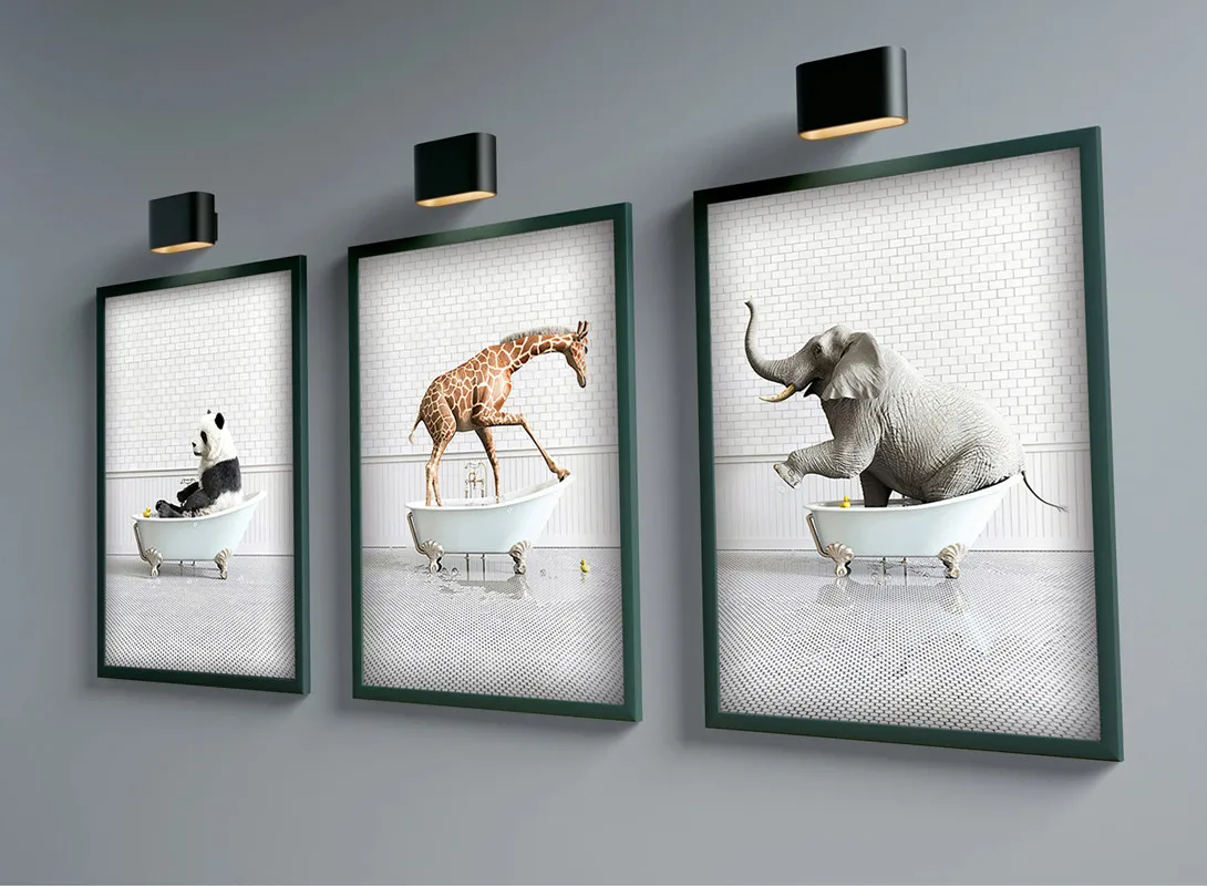 

Elephant Giraffe Lion Panda Bathtub Wall Art Canvas Painting Nordic Posters And Prints Wall Pictures For Living Room Home Decor