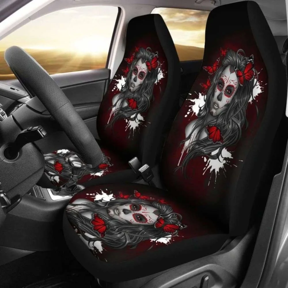

Комплект из 2 предметов, чехол для автомобильного сиденья с изображением красивого сахарного черепа, комплект из 2 универсальных защитных чехлов для переднего сиденья