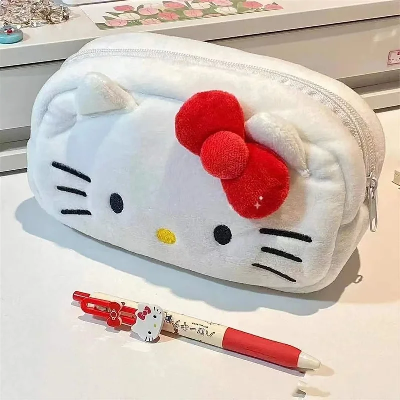 

Sanrioed Hello Kitty плюшевый карандаш, Женская мелодия, Коричный пурин, мультяшная сумка для хранения, большая емкость, косметичка, канцелярские подарки