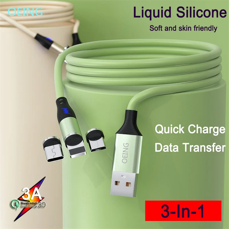

OEING Magnetic LED Light 3A Quick Charge USB Type C Cable For iPhone 11 12 Huawei Xiaomi Samsung 1M/2M Mobile Phone Data Cable