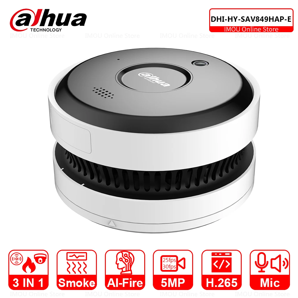 

DAHUA Smoke Sensing Network IP Camera 5MP IR AI-Fire Flame Detection Two-way Talk And High-Decibel Buzzer Has 2 Alarm Interface