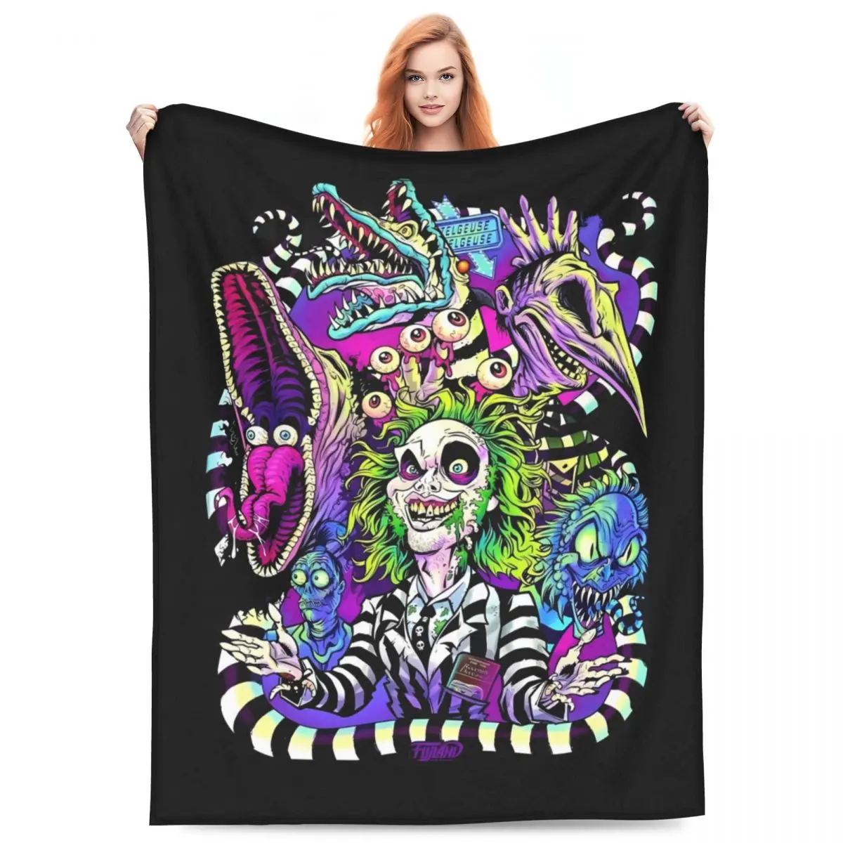 Теплое одеяло для кемпинга B-Beetlejuice Horror Art фланелевое покрывало дивана кресла