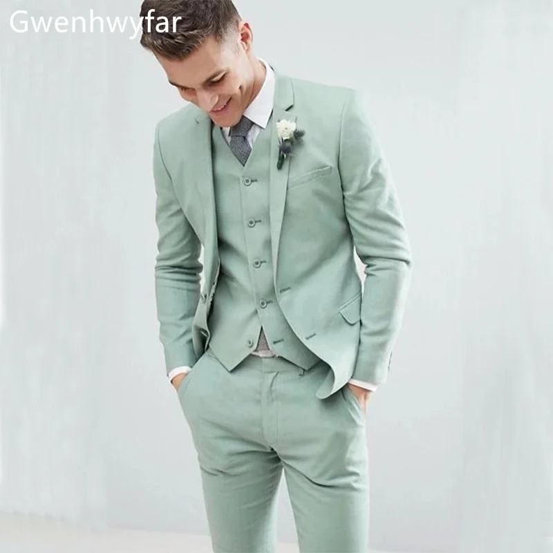 

Свежий осенний костюм Gwenhwyfar 2022 из 3 предметов, мужской костюм с отложным воротником, облегающие Свадебные смокинги для жениха, пальто + брюки + жилет, высокое качество