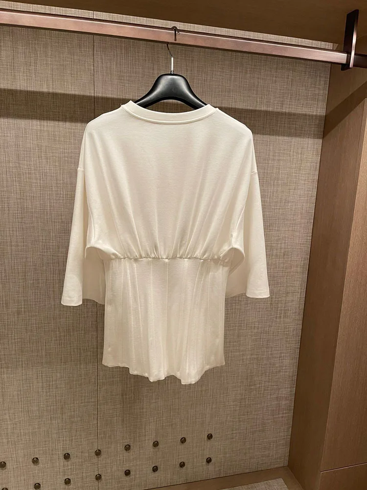 

Bearomad Fashion Woman Summer Casual White Cotton T-Shirt Tops O-Neck Solid Out Straight Type Loose All-Match Party Tops