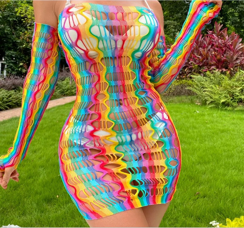 Новое поступление модные сексуальные облегающие платья радужной расцветки для