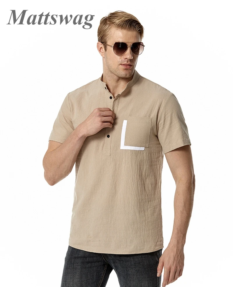 

2023 Henley Collar Pocket Color Matching T Shirts Brand New Cotton Fashion Men's Clothing Loose Daily Vacation Beach Seaside Top