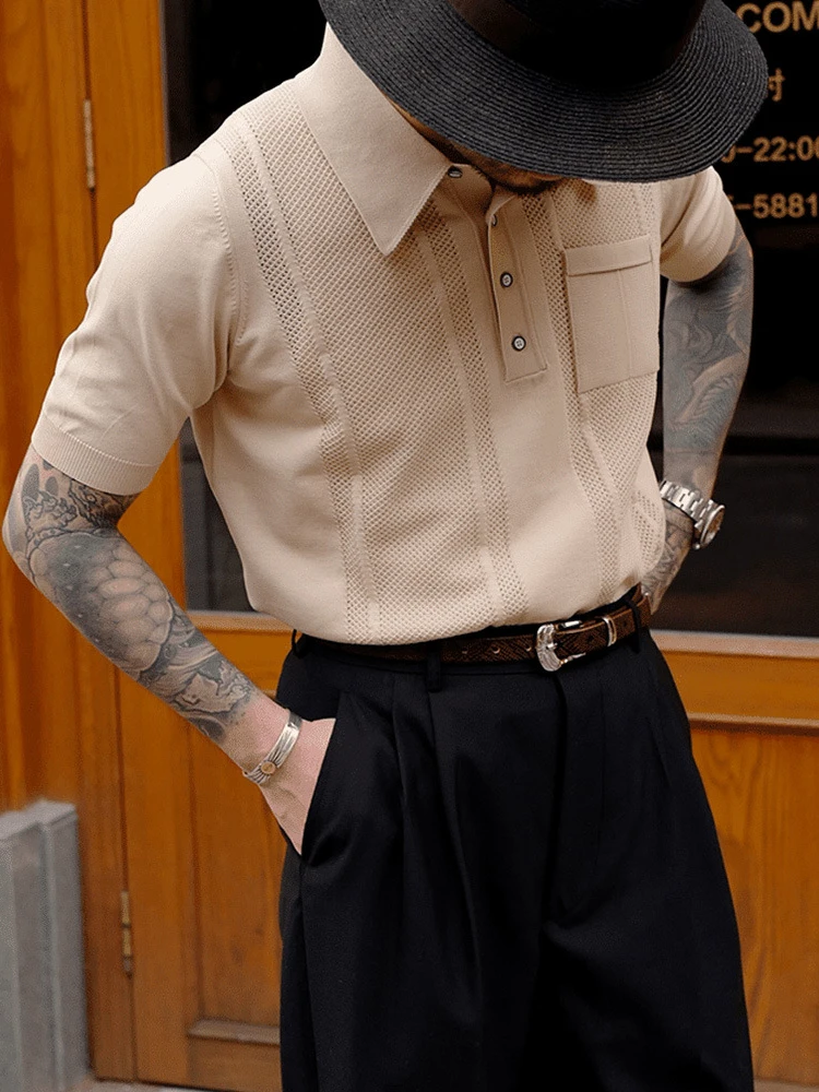 Мужская модная рубашка-поло с коротким рукавом повседневная облегающая