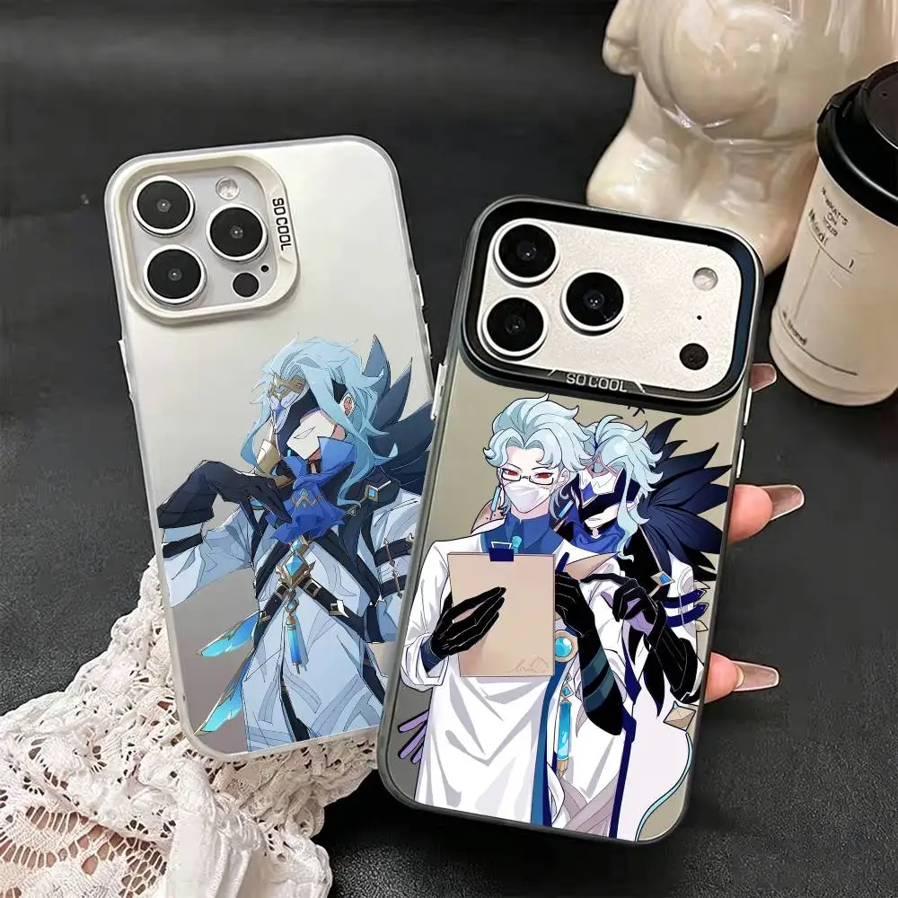 Фото Чехол для телефона G-Genshin Impact D-Dottore для iPhone 17, 16, 15, 14, 13, 12, 11, Mini, Pro, E, MAX, матовый, белый, цвета конфет. №1