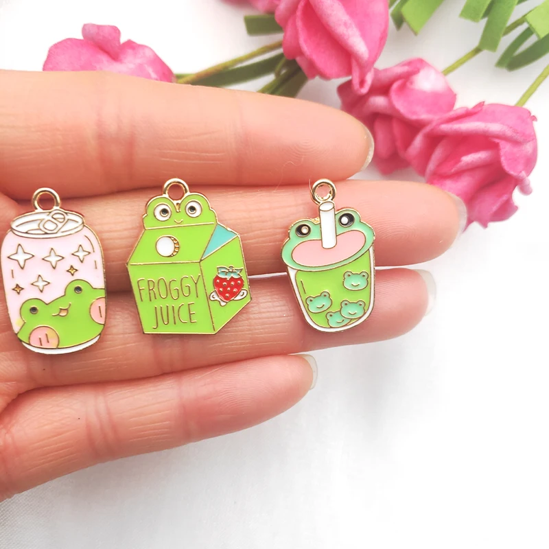 

10 шт. Подвеска из сплава с эмалью мультяшная маленькая лягушка сок питьевой кулон ювелирные изделия ручной работы уши ожерелье брелок Подве...