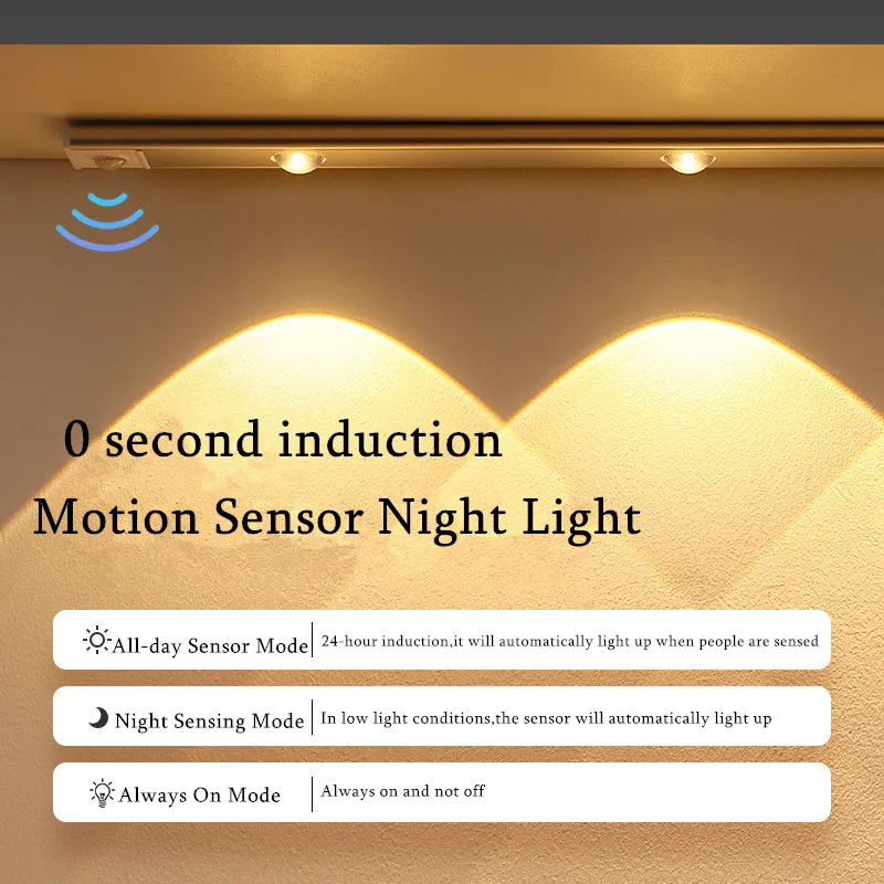 

LED Ultra-thin Tricolor Dimming Backlight Motion Sensor Night Light Wireless Kitchen Wardrobe Rechargeable Under Cabinet Lights