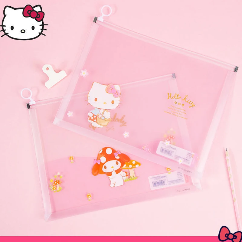 

Sanrio Kawaii Hello Kitty File Bag My Melody Student Stationery A4 Data Test Paper Storage Bag Cartoon Waterproof Zipper Folder