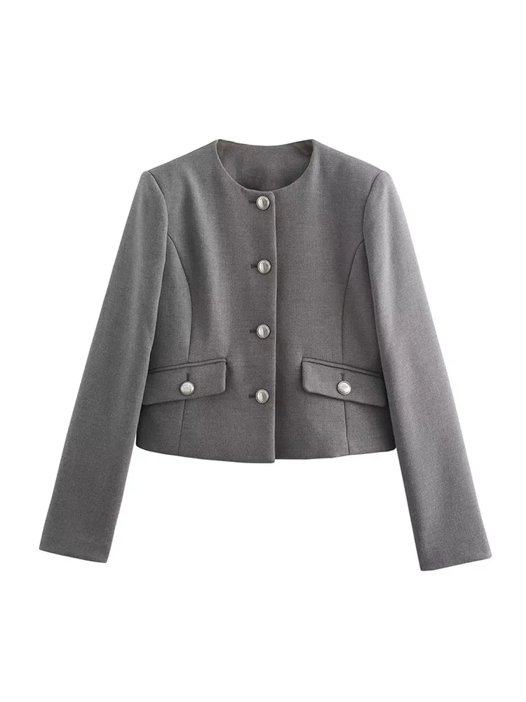 Женский Пиджак В Стиле Xiaoxiang Повседневный С Круглым Вырезом Текстурированная