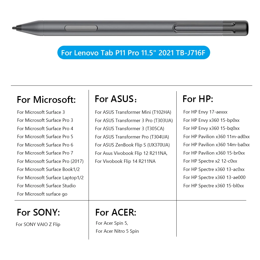 Стилус Сенсорный для Lenovo Xiaoxin Pad Pro 11 5 2020/2021 Microsoft Surface Go 7 6/5/4/3/Book/HP X360/ASUS/SONY - купить