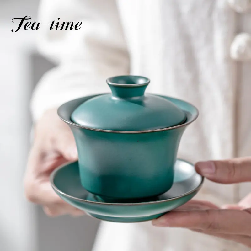 

150ml Japanese Kiln Change Ceramic Tea Tureen Handmade Coarse Pottery Cover Bowl with Lid Tea Maker Gaiwan Kung Fu Tea Set Gifts