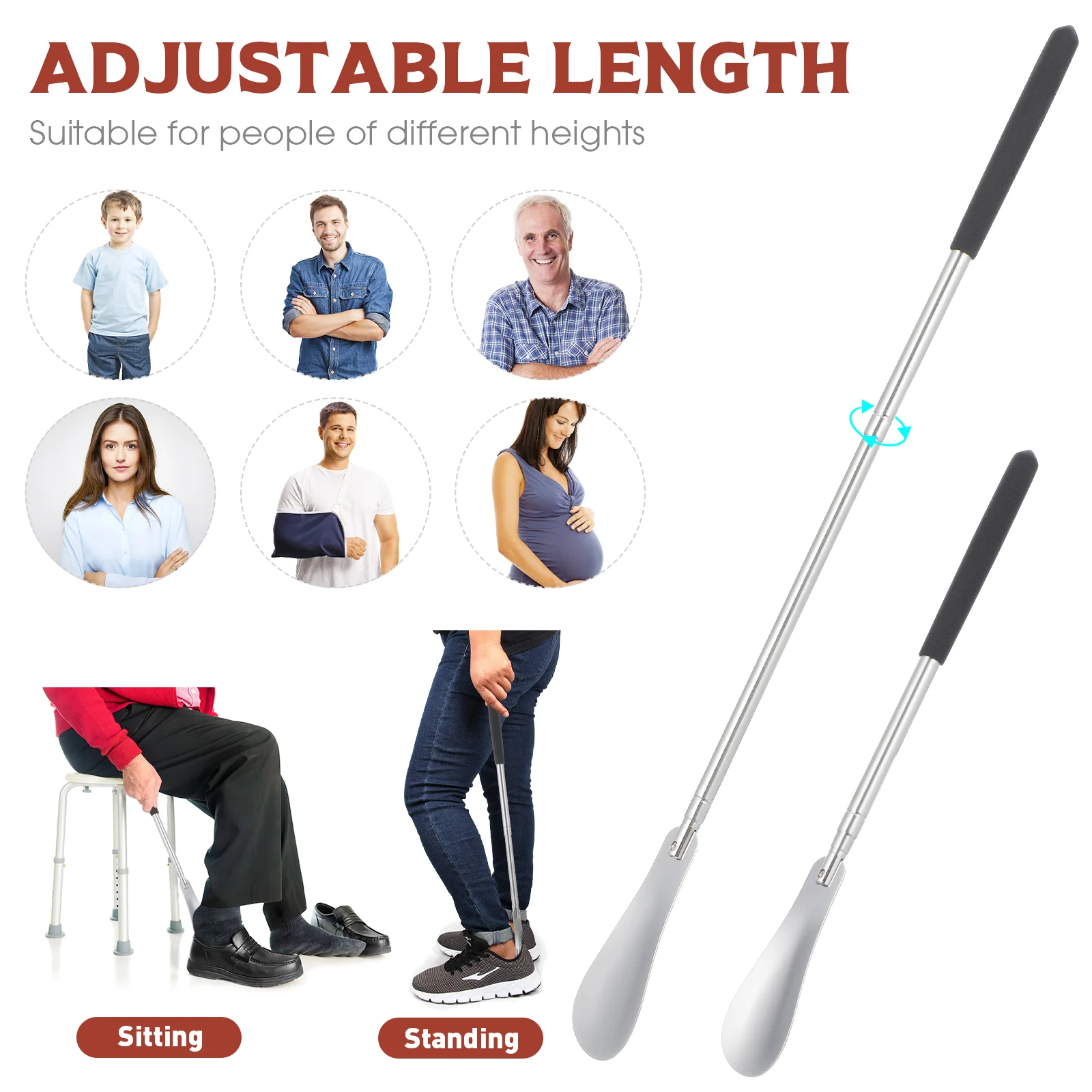 Выдвижной рожок для обуви из нержавеющей стали металлические рожки удлиненный с