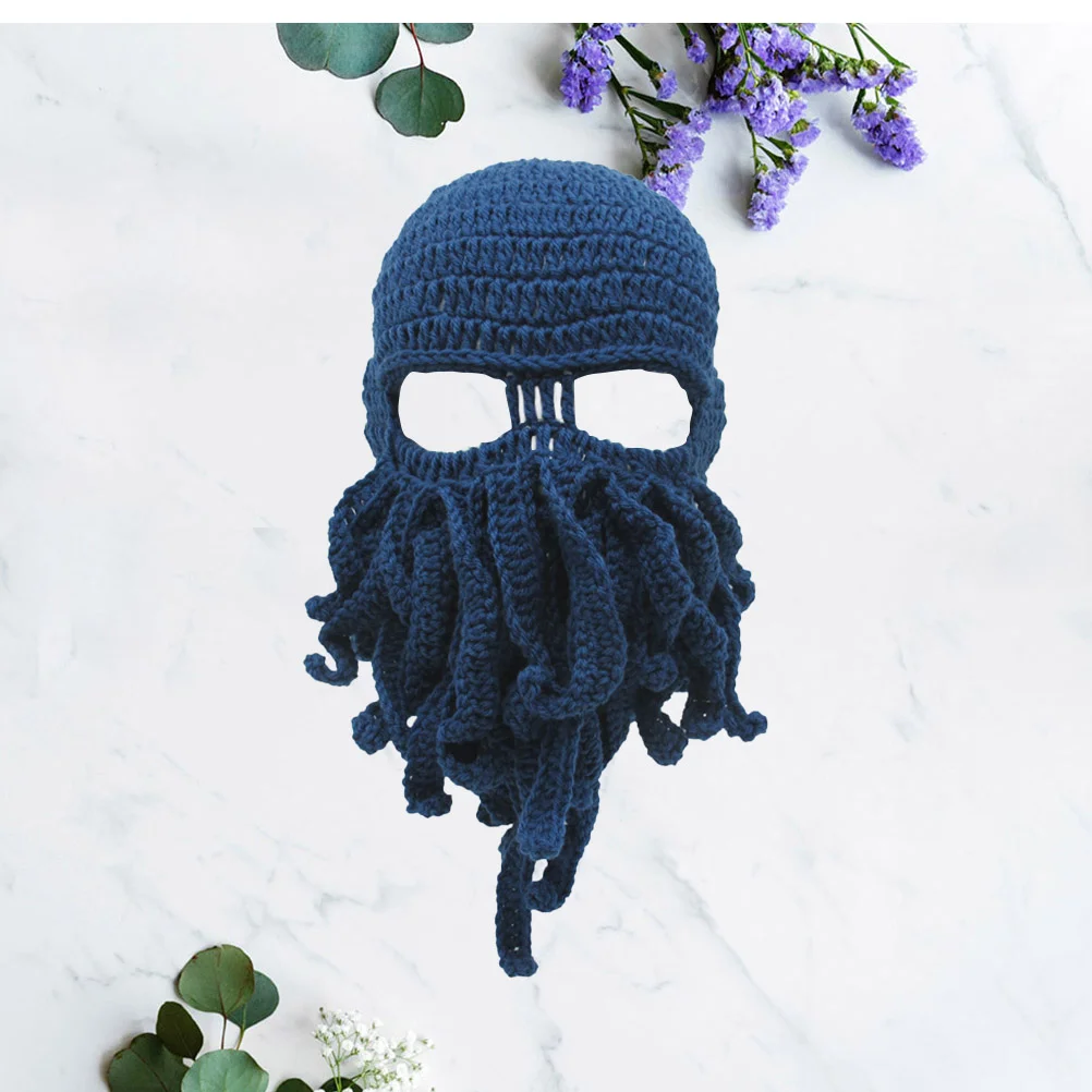 Peculiar Handmade Funny Octopus Hat Squid Knitted Mask Crochet Gift for Stage Performance (Blue Circumference 585cm)