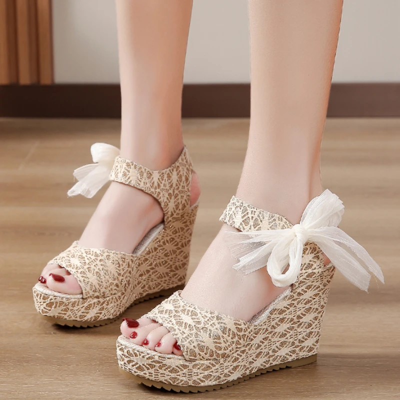 

Hot Lace Leisure Women Wedges Heeled Women Shoes 2022 Summer Sandals Party Platform High Heels Shoes Woman