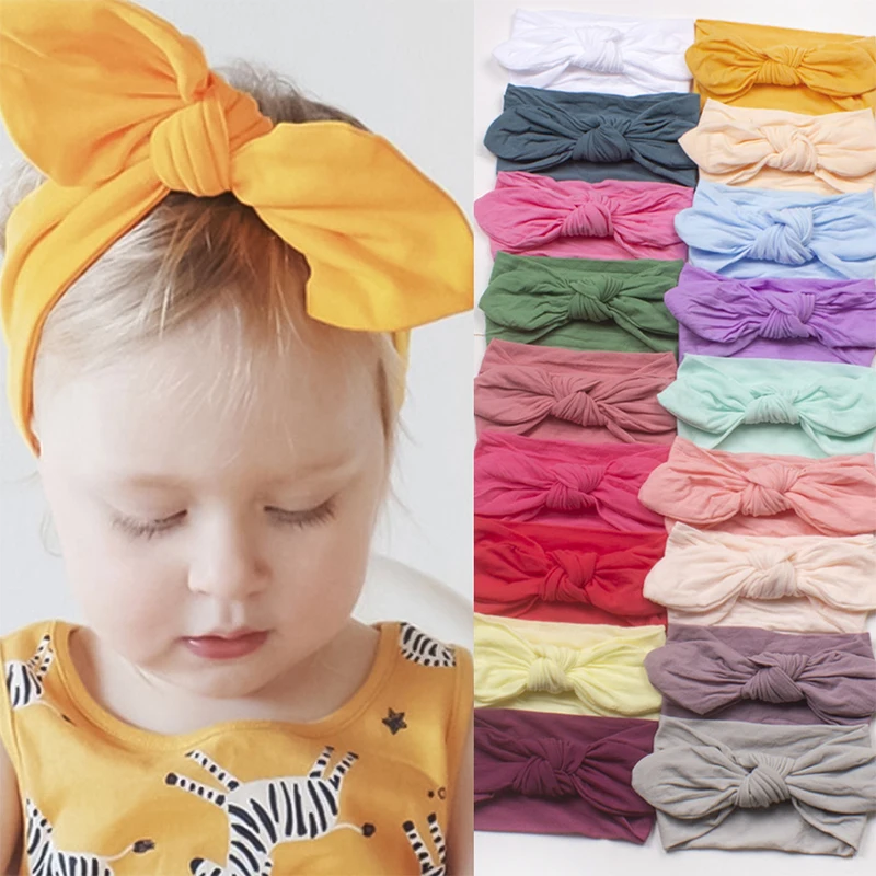 

Wide Rabbit Ear Nylon Headband Soft Elastic Baby Girl Headbands Solid Color Kids Hair Bands Baby Girls Hair Accessories