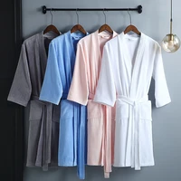 couple 100cotton women towel bathrobe long thick absorbent terry bath robe kimono men waffle v neck dressing gown sleepwear