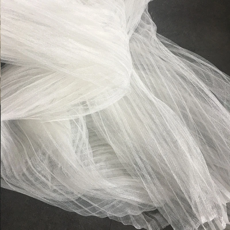 Мягкая супертонкая микро-блестящая плиссированная Тюлевая ткань яркая