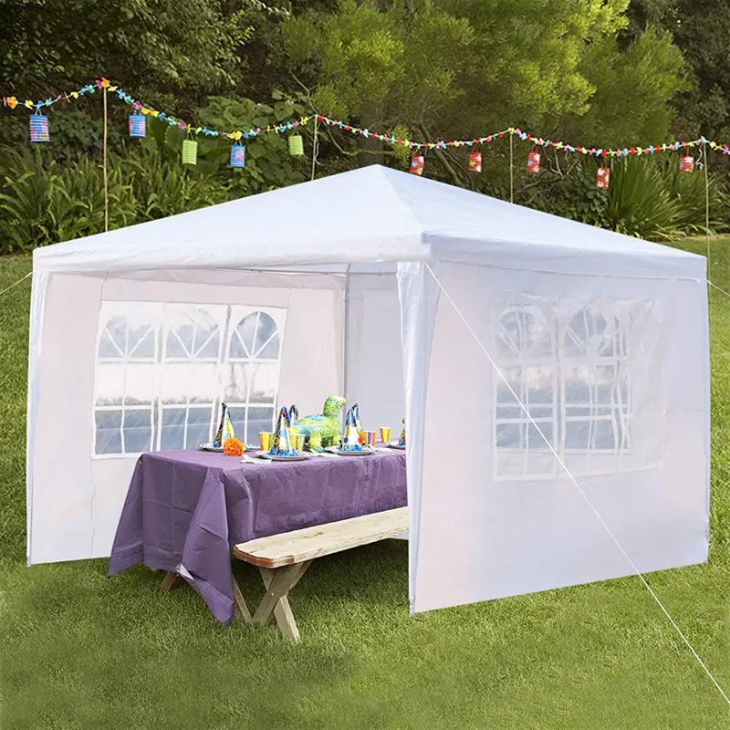 10'x10' Wedding Party Tent Outdoor Canopy Tent with 3 Side Walls，White