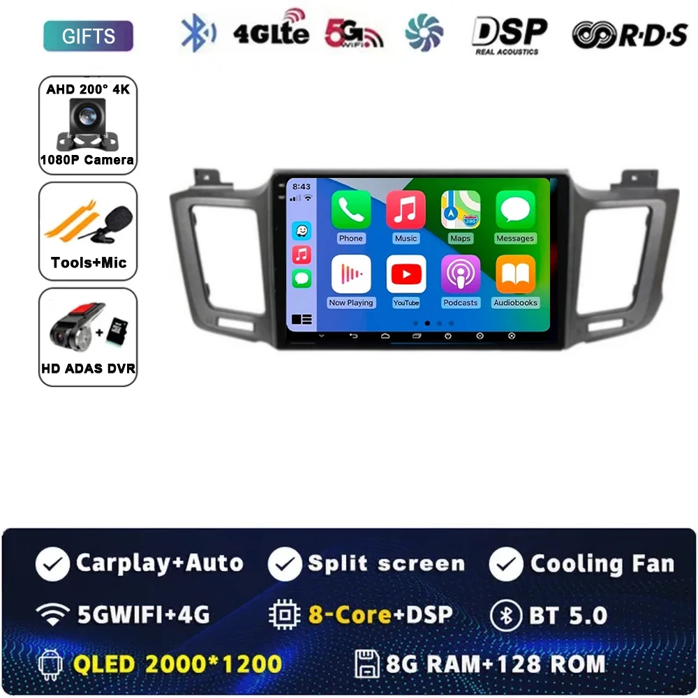 

Автомобильный радиоприемник для Toyota RAV4 RAV 4 XA40 2012-2019 Carplay Android 14 Автомобильный стерео мультимедийный плеер DSP 2 Din carplay + auto RDS